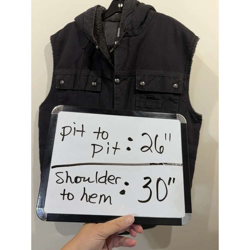 Carhartt Fleece-Lined Hooded Vest Black Snaps Pockets Men's Size XL Regular